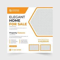 immobiliengeschäft social media post design mit roten und gelben farben. Moderne Anzeigenvorlage für den Verkauf von Eigenheimen mit Abschnitt mit Immobiliendetails. Corporate Business Werbe-Web-Banner-Vektor. vektor