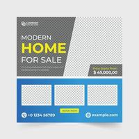 modern Hem försäljning företag mall vektor med abstrakt former. minimalistisk verklig egendom företag befordran webb baner med blå och gul färger. Hem försäljning social media posta vektor.