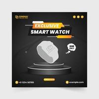 Exklusives Smartwatch-Verkaufsvorlagendesign für digitales Marketing. Digitaluhr Business Social Media Post Vektor mit dunklen Hintergründen. armbanduhr-produkt-promotion-vorlagendesign für das marketing.