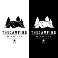 vintage und retro outdoor camping oder campingzelt vorlage logo.with zelt, bäume und lagerfeuer sign.camping für abenteurer, pfadfinder, kletterer. vektor