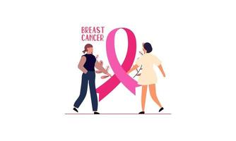 bröst cancer medvetenhet med band och illustration logotyp vektor