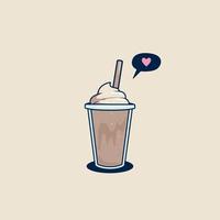 choklad milkshake i hämtmat kopp med piska grädde garnering illustration. frappe kaffe i plast kopp illustration vektor