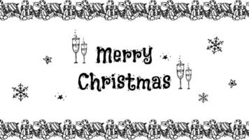 hand gezeichneter weihnachtsvektor, der mit dekorativer grenze, weinglas und schneeflocke des weihnachtsgegenstandes geschaffen wird. Fröhliche Weihnachten vektor