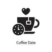 kaffe datum vektor fast ikon design illustration. kärlek symbol på vit bakgrund eps 10 fil