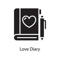 kärlek dagbok vektor fast ikon design illustration. kärlek symbol på vit bakgrund eps 10 fil