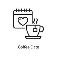 kaffe datum vektor översikt ikon design illustration. kärlek symbol på vit bakgrund eps 10 fil
