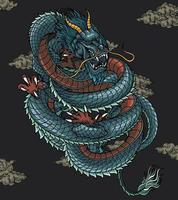 chinesischer drache mit handgezeichneter wolkenvektorillustration vektor