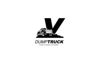 v logotyp dumpa lastbil för konstruktion företag. tung Utrustning mall vektor illustration för din varumärke.