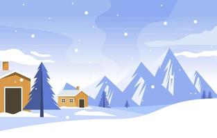 schöne dorfhaus berg winter schneelandschaft vektor