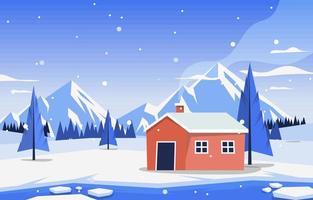 skön by hus berg vinter- snö landskap vektor