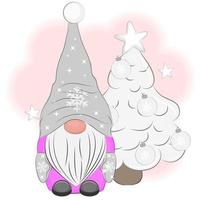 weihnachtssüßer gnome mit einer weihnachtsbaumvektorillustration vektor