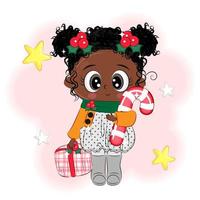 söt liten flicka med godis jul vektor illustration
