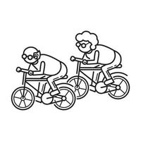 alte person auf fahrradkonzepthintergrund, umrissstil vektor