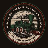 färgglatt runt emblem med ett retro tåg
