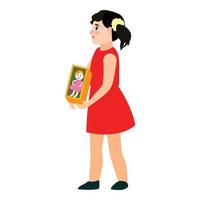 Kind Mädchen rotes Kleid Symbol, flacher Stil vektor