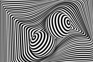 svartvitt 3d-linjeförvrängning, bollillusion vektor