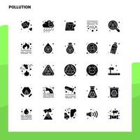 25 Verschmutzungssymbolsatz solide Glyphensymbol-Vektorillustrationsvorlage für Web- und mobile Ideen für Unternehmen vektor