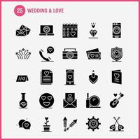 solide Glyphensymbole für Hochzeit und Liebe, die für Infografiken, mobiles Uxui-Kit und Druckdesign festgelegt wurden, umfassen Laptop-Liebesherz-Hochzeitskarte Liebesherz-Hochzeitssymbol-Set-Vektor vektor