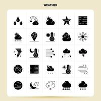 solide 25 Wettersymbole setzen Vektor-Glyphen-Stildesign schwarze Symbole setzen Web- und mobile Geschäftsideen entwerfen Vektorillustration vektor