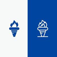 Flammenspiele Griechenland mit olympischer Linie und Glyphe solides Symbol blaues Banner Linie und Glyphe solides Symbol blaues Banner vektor