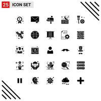 Aktienvektor-Icon-Pack mit 25 Zeilenzeichen und Symbolen für Schlafmond-SMS-Uhr-Nachricht editierbare Vektordesign-Elemente vektor
