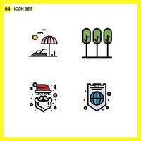 Stock Vector Icon Pack mit 4 Zeilenzeichen und Symbolen für Strand Claus Spring Tree Cap editierbare Vektordesign-Elemente