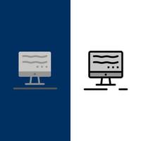 Computer-Online-Marketing-Icons flach und Linie gefüllt Icon Set Vektor blauen Hintergrund