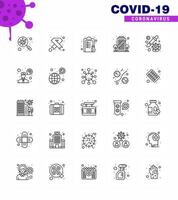 Corona-Virus-Krankheit 25-Zeilen-Icon-Pack saugt als Coronavirus-Papier medizinische Impfstoffliste Virus-Coronavirus 2019nov-Krankheitsvektor-Designelemente vektor