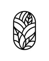 Vektorweinlese-Teeblätter für Café- oder landwirtschaftliches Produktetikett Öko-Logo Bio-Pflanzendesign. rundes emblem linearer stil. abstraktes Symbol für Naturprodukte Design Kosmetik, ökologische Konzepte, Gesundheit vektor