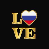 kärlek typografi ryssland flagga design vektor guld text