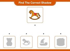 hitta de korrekt skugga. hitta och match de korrekt skugga av gungande häst. pedagogisk barn spel, tryckbar arbetsblad, vektor illustration