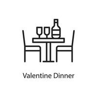 valentine middag vektor översikt ikon design illustration. kärlek symbol på vit bakgrund eps 10 fil
