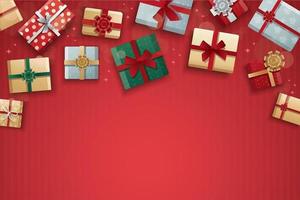 Weihnachtsgeschenkboxen auf rotem Hintergrund vektor