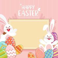glad påsk tomt tecken med kaniner och dekorerade ägg vektor