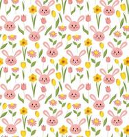 Ostern Musterdesign mit Blumen und Hasen vektor