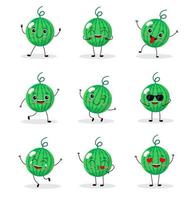 Wassermelonen-Cartoon-Figur isoliert auf weißem Hintergrund. Maskottchen-Vektorillustration des gesunden Lebensmittels lustige im flachen Design. vektor