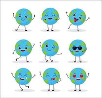 söt planet jord karaktär. tecknad serie planet emoji samling. jord dag kort vektor illustration