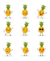 ananas tecknad serie karaktär isolerat på vit bakgrund. friska mat rolig maskot vektor illustration i platt design.