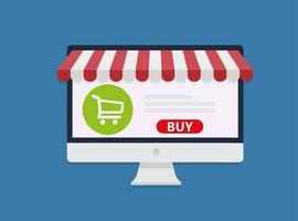 Computerbildschirm kaufen. Online-Shopping-Konzept. vektor