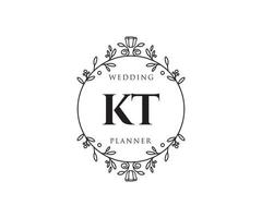 kt initialen brief hochzeitsmonogramm logos sammlung, handgezeichnete moderne minimalistische und florale vorlagen für einladungskarten, save the date, elegante identität für restaurant, boutique, café im vektor