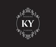 ky initials brief hochzeitsmonogramm logos sammlung, handgezeichnete moderne minimalistische und florale vorlagen für einladungskarten, save the date, elegante identität für restaurant, boutique, café im vektor