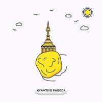 Kyaiktiyo-Pagode-Denkmal-Plakatschablonen-Weltreise-gelber Illustrationshintergrund im Linienstil mit beauture Naturszene vektor