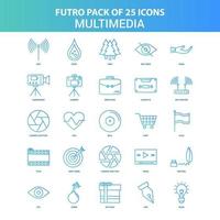 25 grüne und blaue Futuro-Multimedia-Icon-Packs vektor