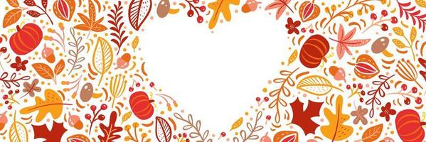 Herbstblätter, Früchte, Beeren und Kürbisse begrenzen den Herzrahmen vektor