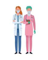 kvinnlig läkare och kirurg som bär medicinska masker vektor