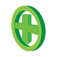 grön korsa i de cirkel ikon, tecknad serie stil vektor