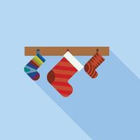 Weihnachtsgeschenk-Socken-Symbol, flacher Stil vektor