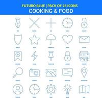 Koch- und Lebensmittelsymbole Futuro Blue 25 Icon Pack vektor