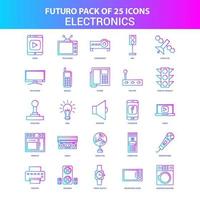 25 blaue und rosafarbene Futuro-Elektronik-Icon-Packs vektor