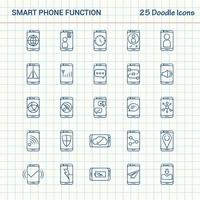 Smartphone-Funktionen 25 Doodle-Symbole handgezeichnetes Business-Icon-Set vektor